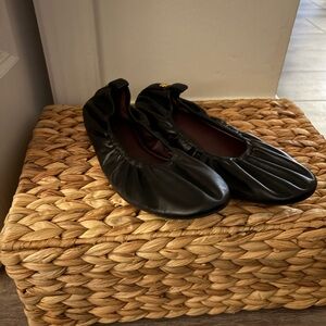 Tory Burch Black Leather Ballet Flats